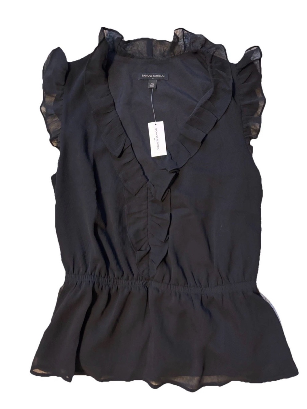 Banana Republic Black Ruffle Trim V-Neck Blouse